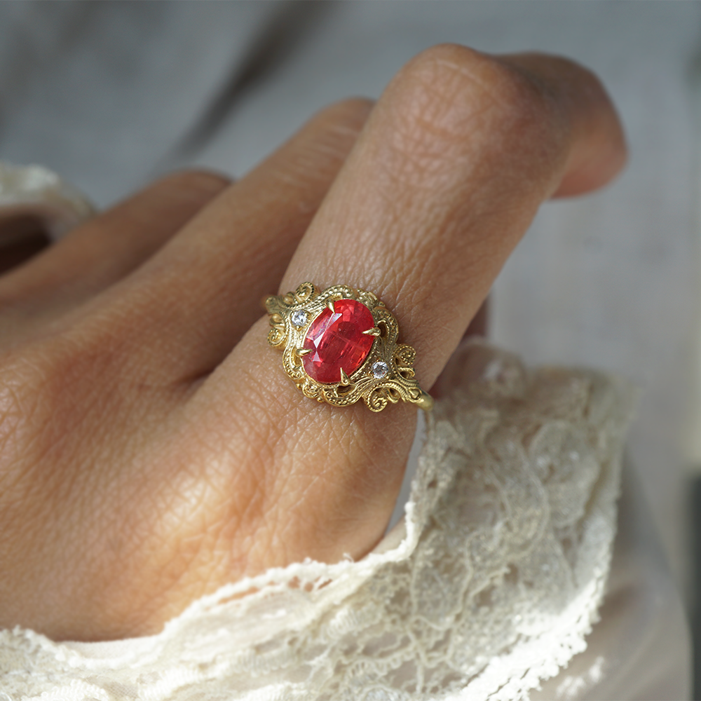 One Of A Kind: Cœur d'Ambre Orange Sapphire Ring in 14K and 18K Gold