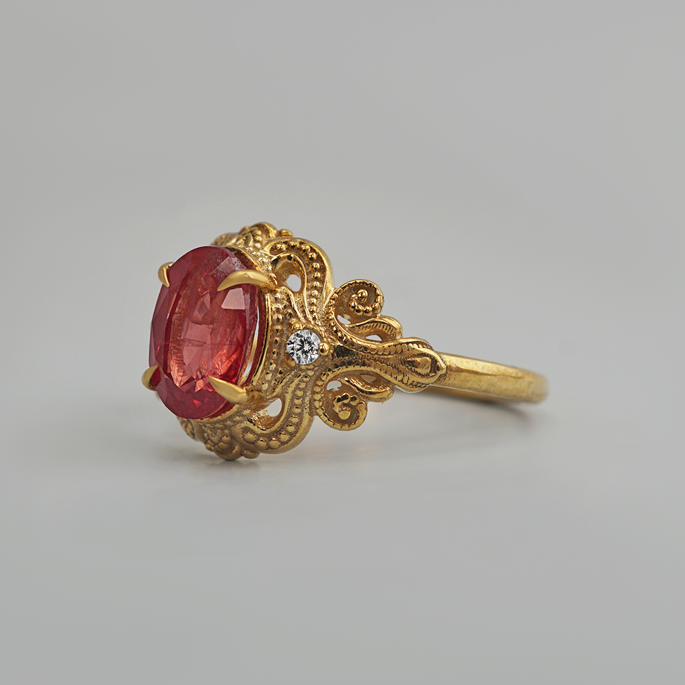 One Of A Kind: Cœur d'Ambre Orange Sapphire Ring in 14K and 18K Gold