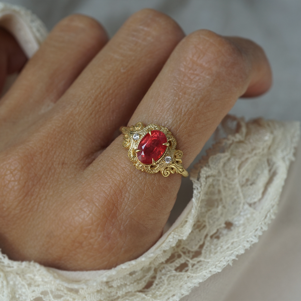 One Of A Kind: Cœur d'Ambre Orange Sapphire Ring in 14K and 18K Gold