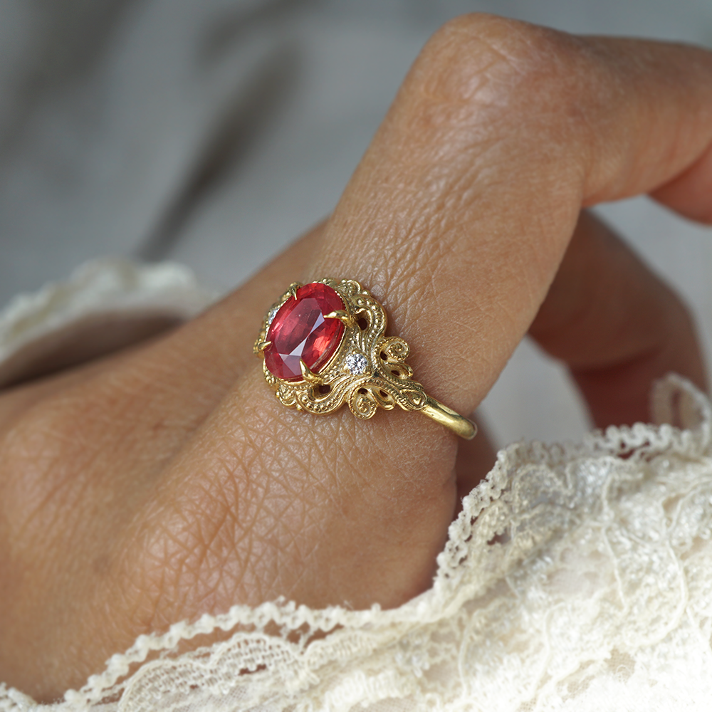 One Of A Kind: Cœur d'Ambre Orange Sapphire Ring in 14K and 18K Gold