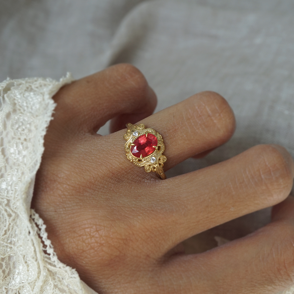 One Of A Kind: Cœur d'Ambre Orange Sapphire Ring in 14K and 18K Gold
