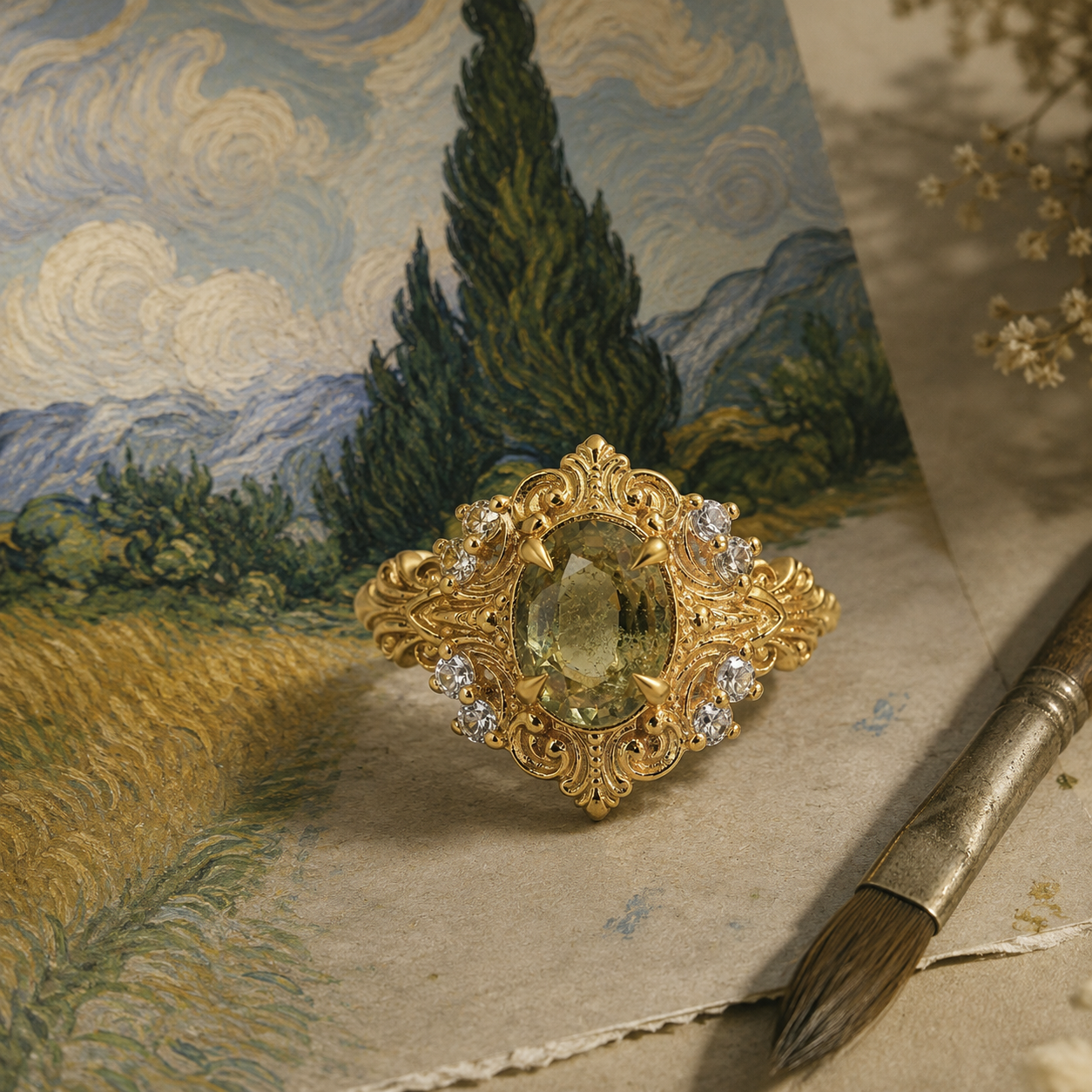 One Of A Kind: Bicolor Sapphire Cypress Diamond Ring in 14K and 18K Gold
