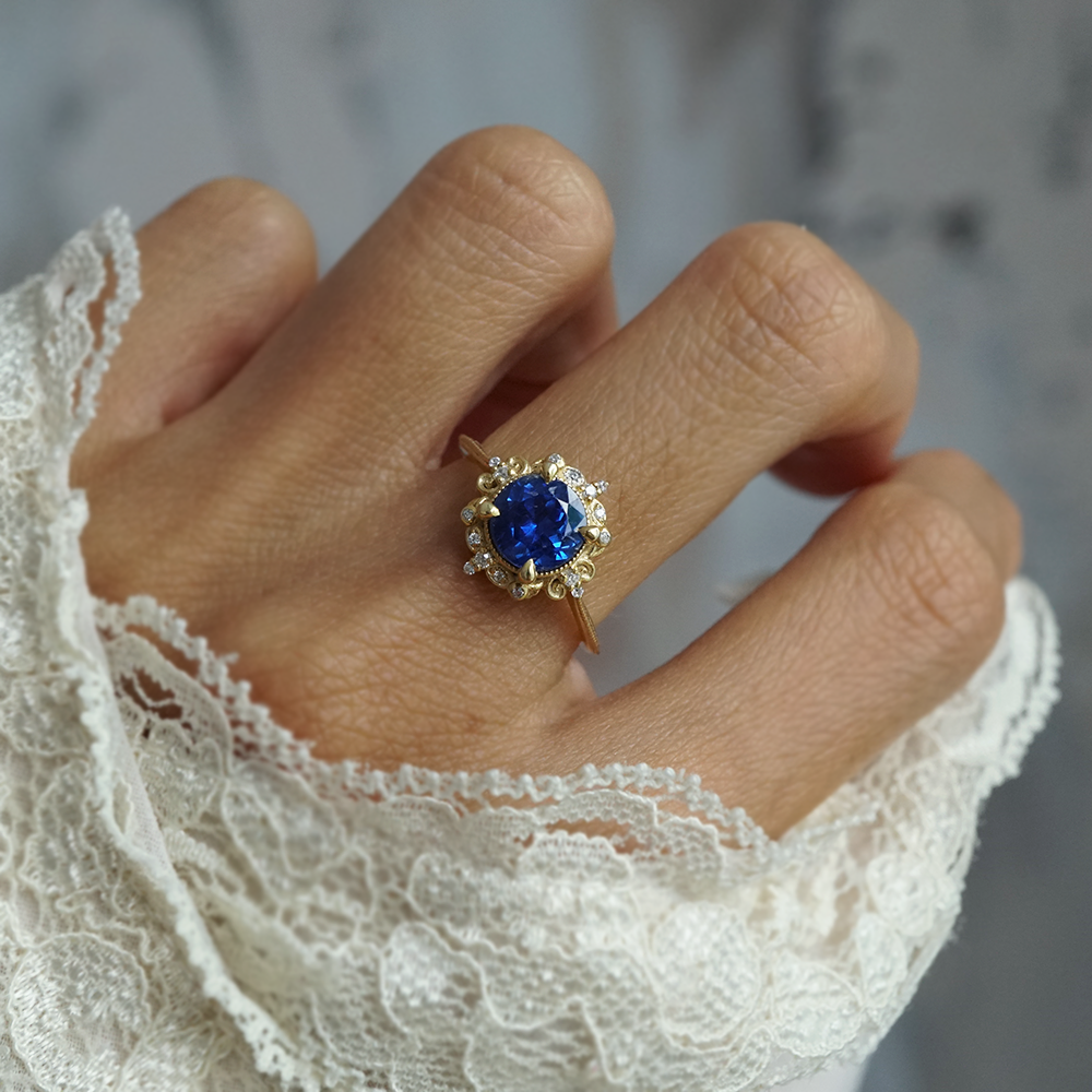 Limited Edition: Iselle Blue Kyanite Diamond Ring in 14K and 18K Gold