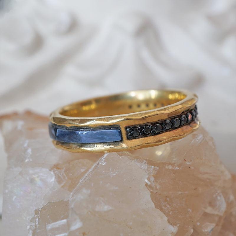 Gothic Black Diamond & Pietersite Ring in 14K and 18K Gold, 5mm - Tippy Taste Jewelry