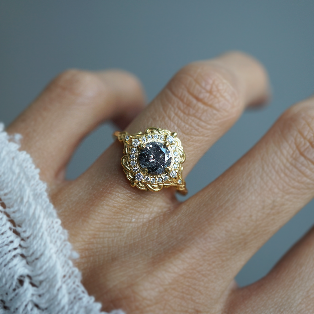 One Of A Kind: Galaxienne Salt & Pepper Diamond Ring in 14K and 18K Gold