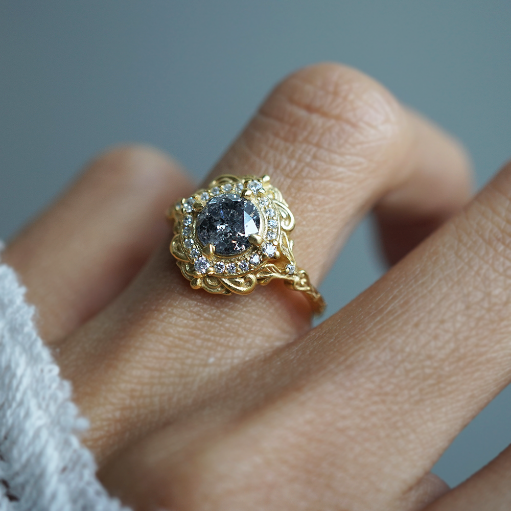 One Of A Kind: Galaxienne Salt & Pepper Diamond Ring in 14K and 18K Gold