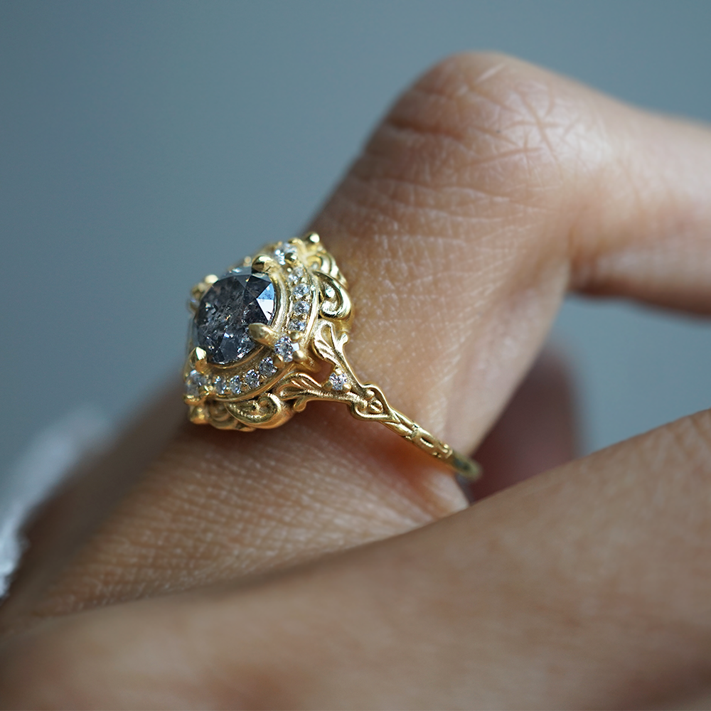 One Of A Kind: Galaxienne Salt & Pepper Diamond Ring in 14K and 18K Gold