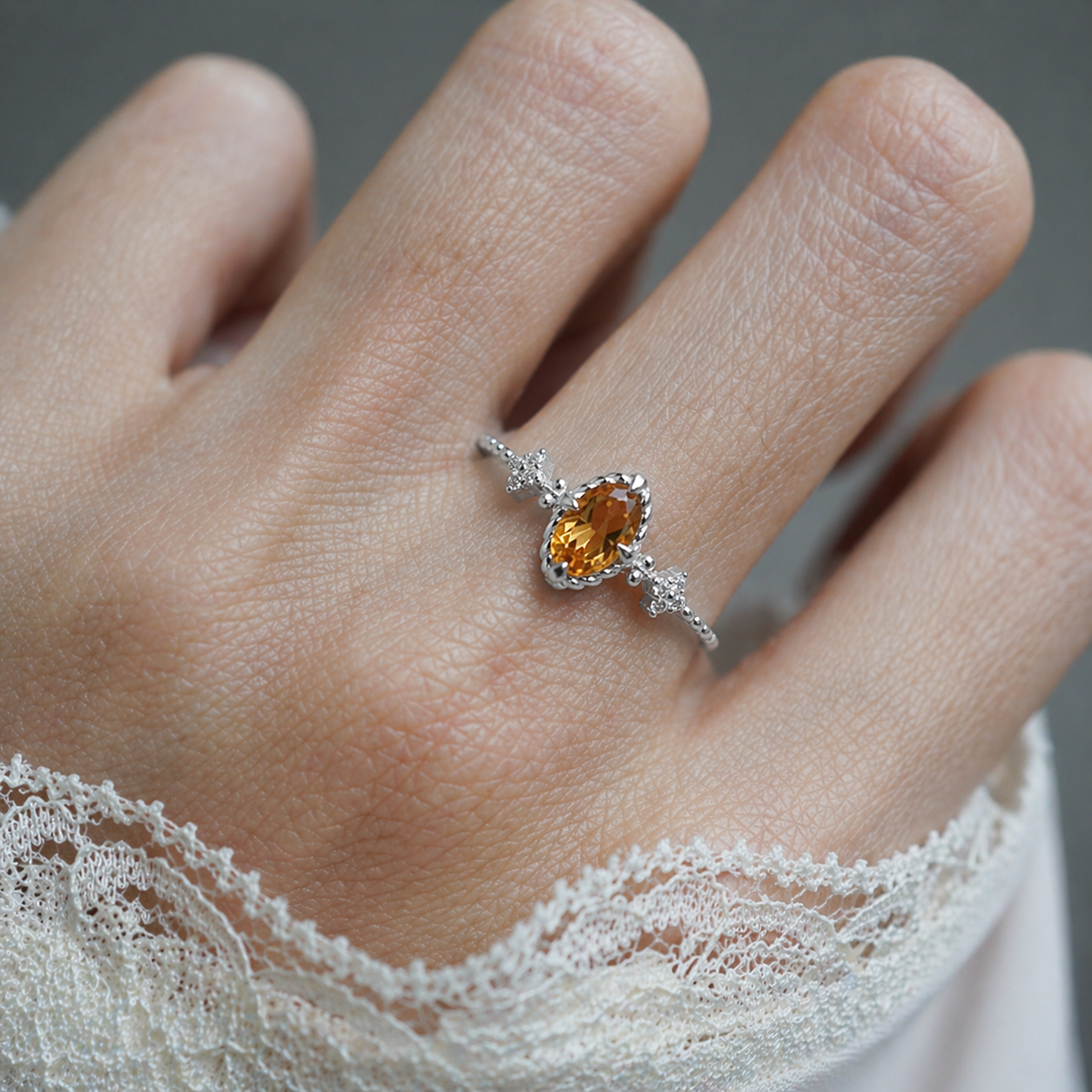 Oval Citrine HoneyDrop Ring in Sterling Silver