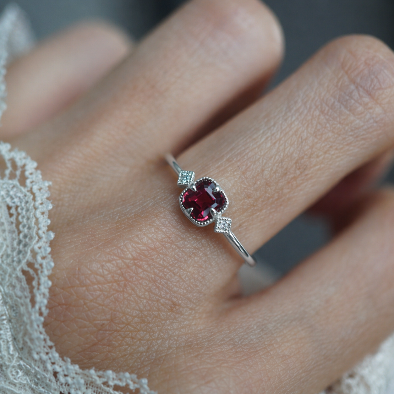 Rouge Reverie Spinel Diamond Ring in Sterling Silver