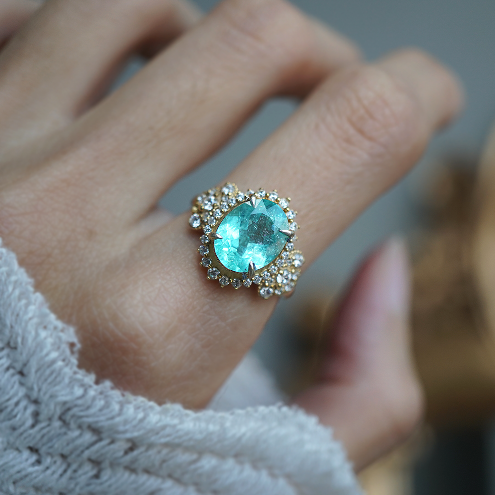 One Of A Kind: Paraiba Tourmaline Sovereign Diamond Ring in 14K and 18K Gold