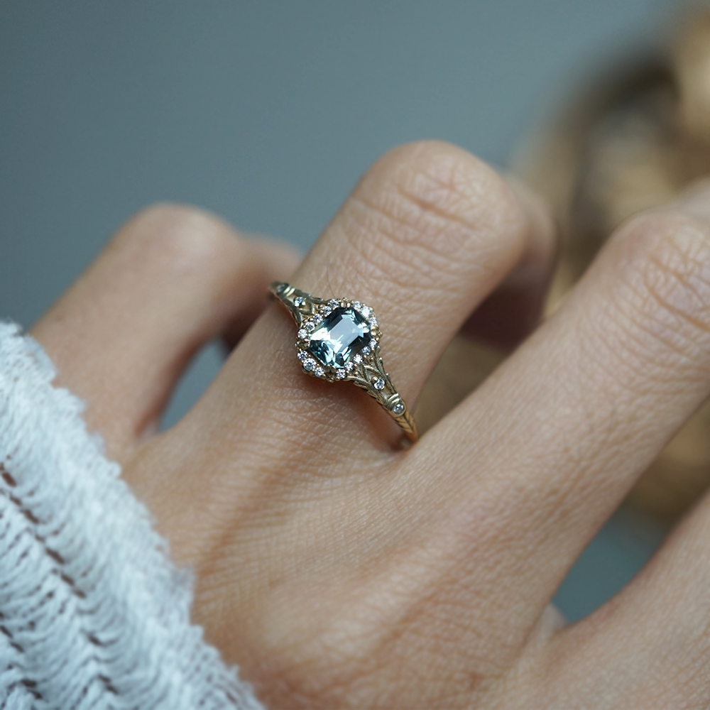 One Of A Kind: Whisper of the Sea Bicolor Sapphire Ring in 14K and 18K Gold