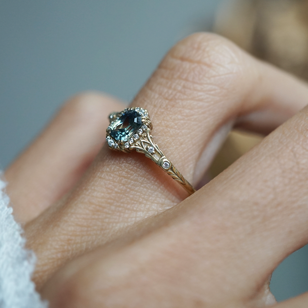 One Of A Kind: Whisper of the Sea Bicolor Sapphire Ring in 14K and 18K Gold