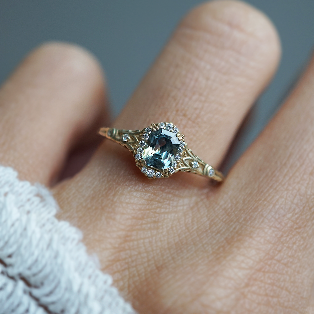 One Of A Kind: Whisper of the Sea Bicolor Sapphire Ring in 14K and 18K Gold