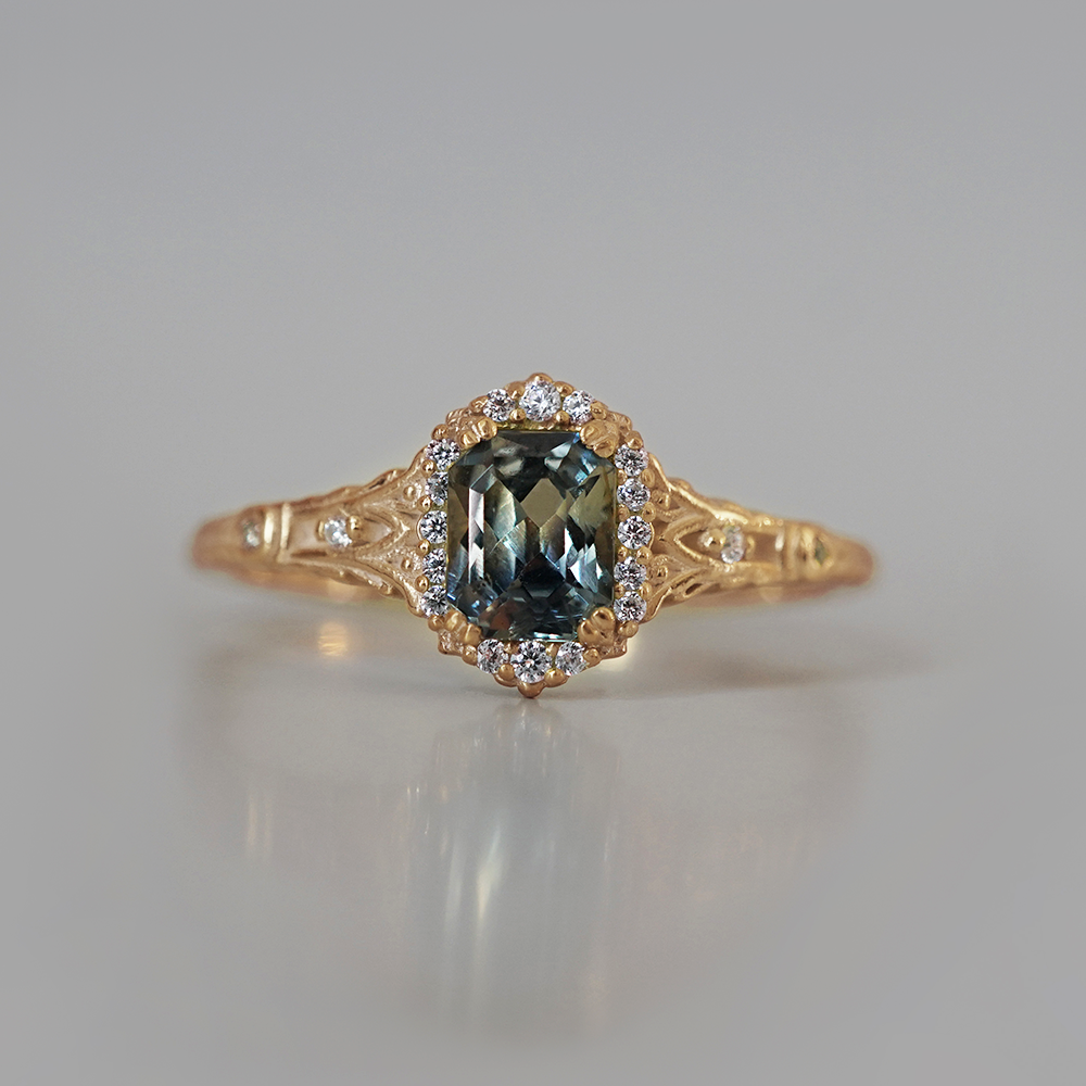 One Of A Kind: Whisper of the Sea Bicolor Sapphire Ring in 14K and 18K Gold