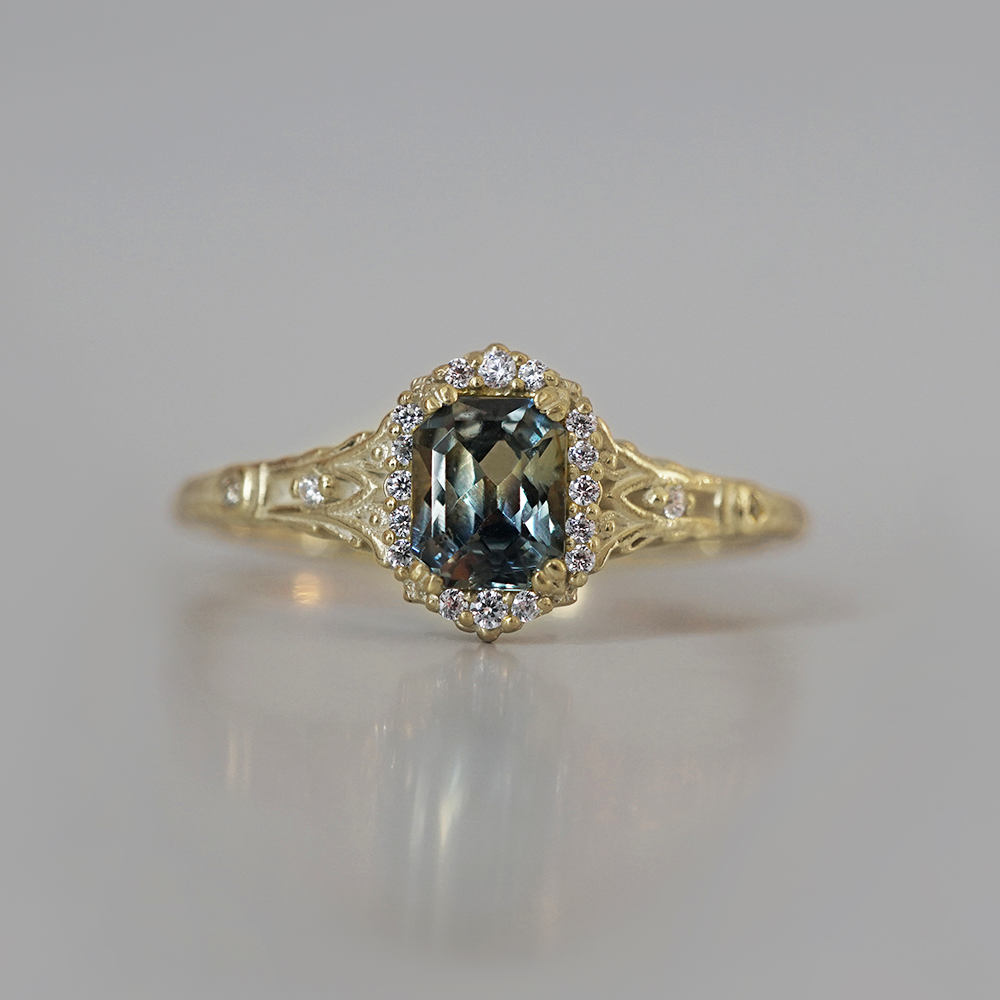 One Of A Kind: Whisper of the Sea Bicolor Sapphire Ring in 14K and 18K Gold