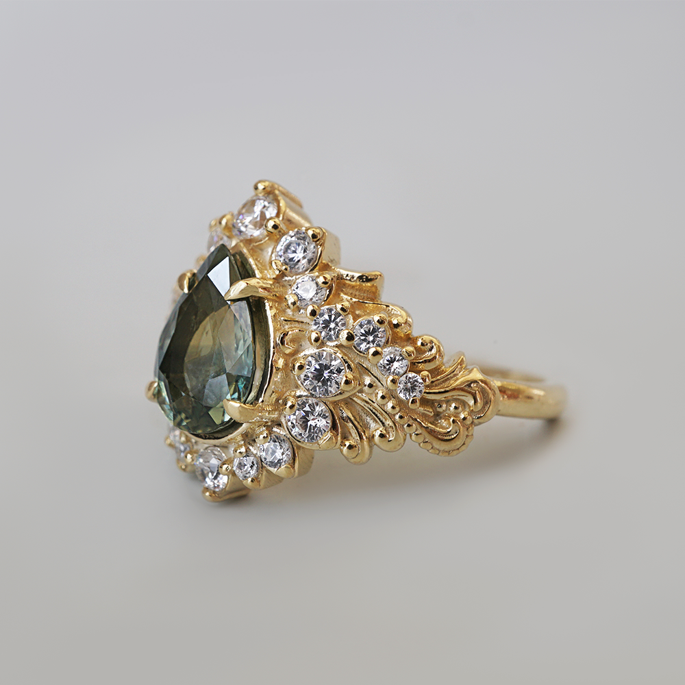 One Of A Kind: After The Storm Bi-Color Sapphire Diamond Ring in 14K and 18K Gold