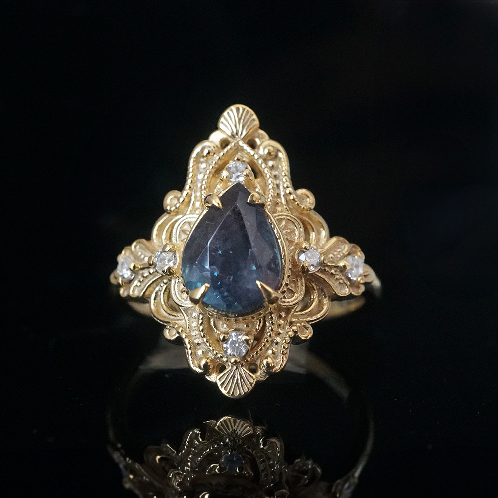 One Of A Kind: Alexandrite Crown of Two Lights Ring in 14K & 18K Gold, 1.19ct