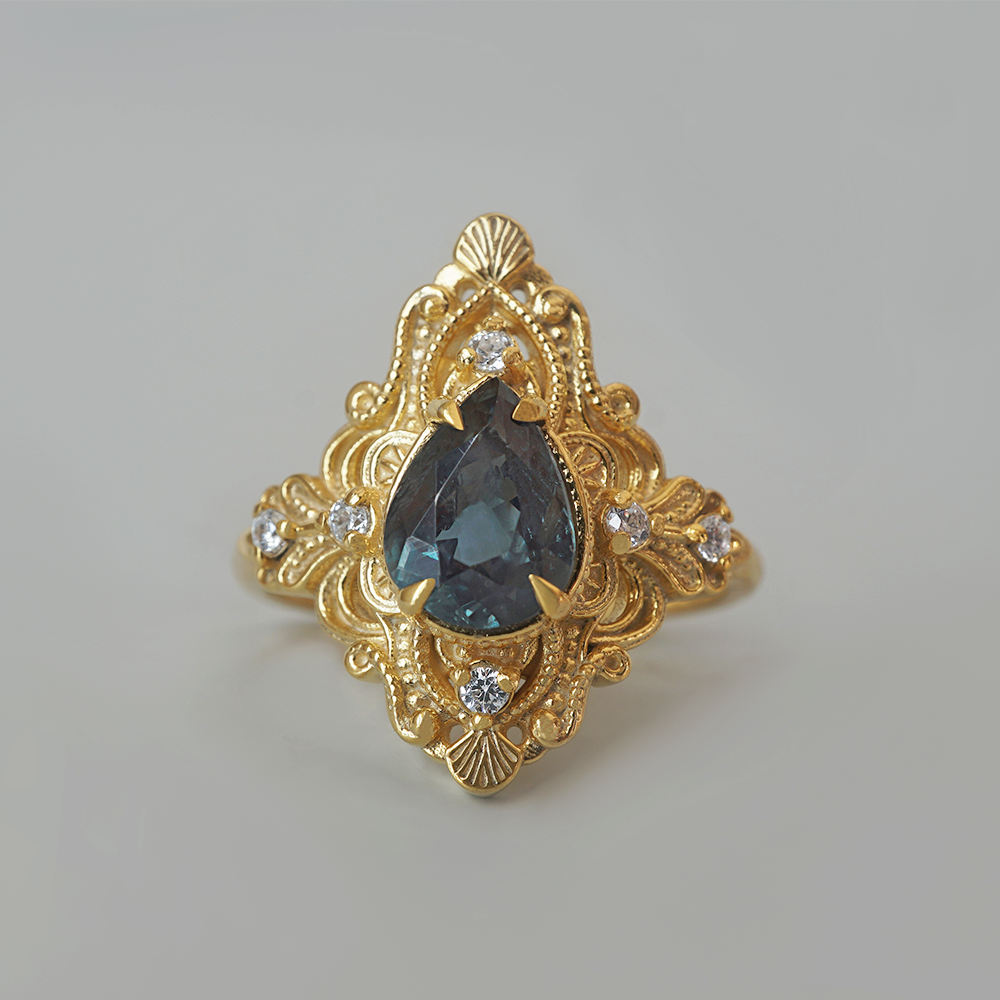 One Of A Kind: Alexandrite Crown of Two Lights Ring in 14K & 18K Gold, 1.19ct