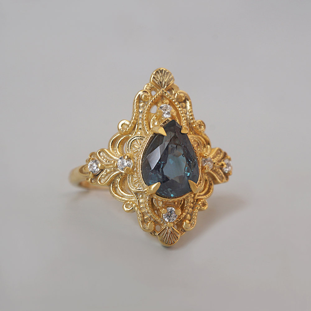 One Of A Kind: Alexandrite Crown of Two Lights Ring in 14K & 18K Gold, 1.19ct