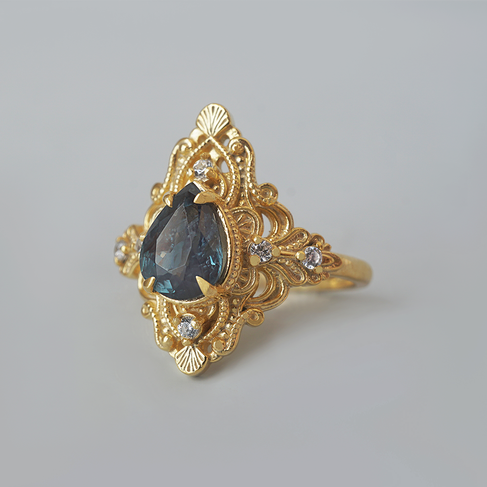 One Of A Kind: Alexandrite Crown of Two Lights Ring in 14K & 18K Gold, 1.19ct