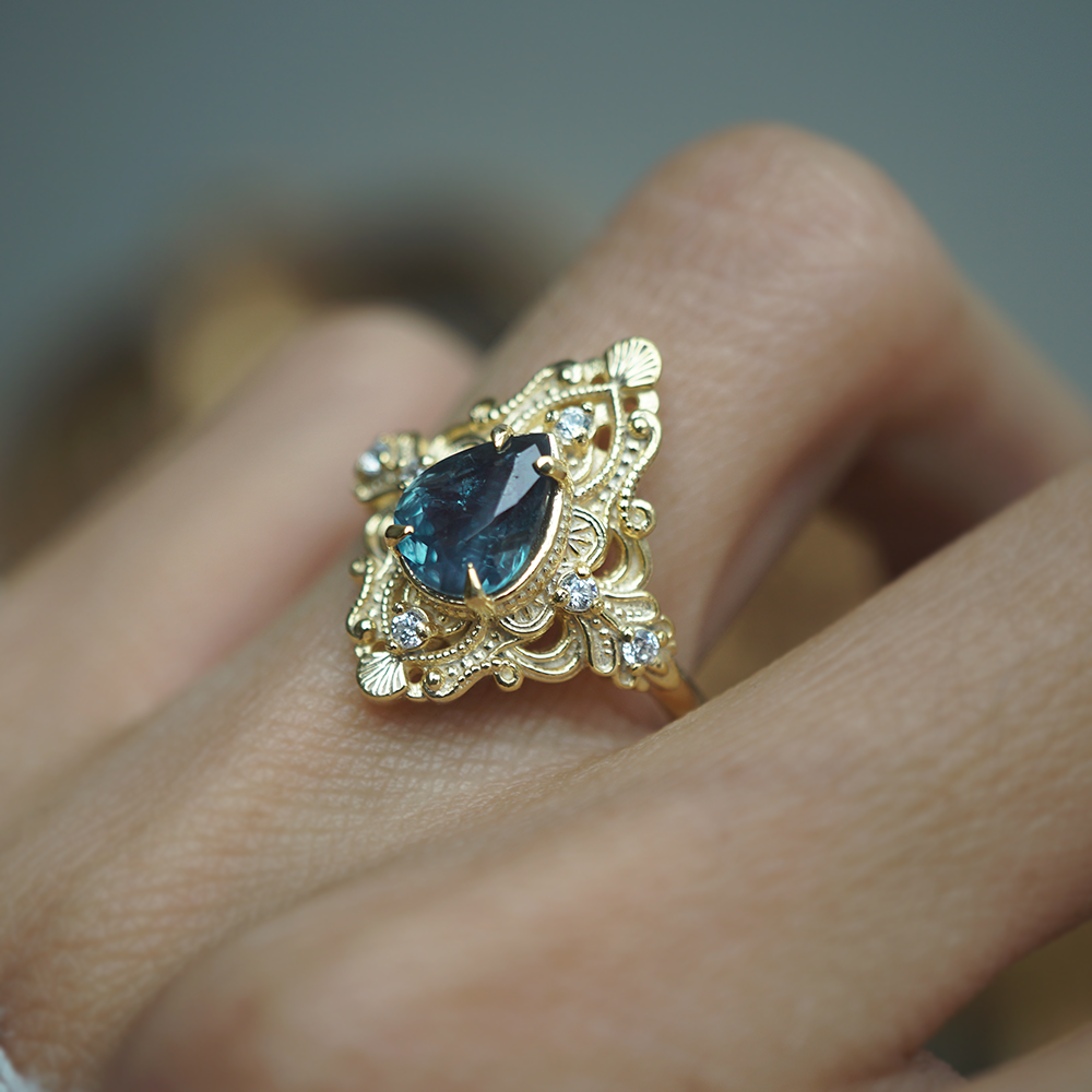 One Of A Kind: Alexandrite Crown of Two Lights Ring in 14K & 18K Gold, 1.19ct