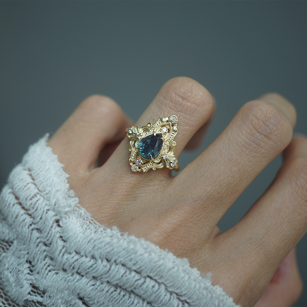 One Of A Kind: Alexandrite Crown of Two Lights Ring in 14K & 18K Gold, 1.19ct