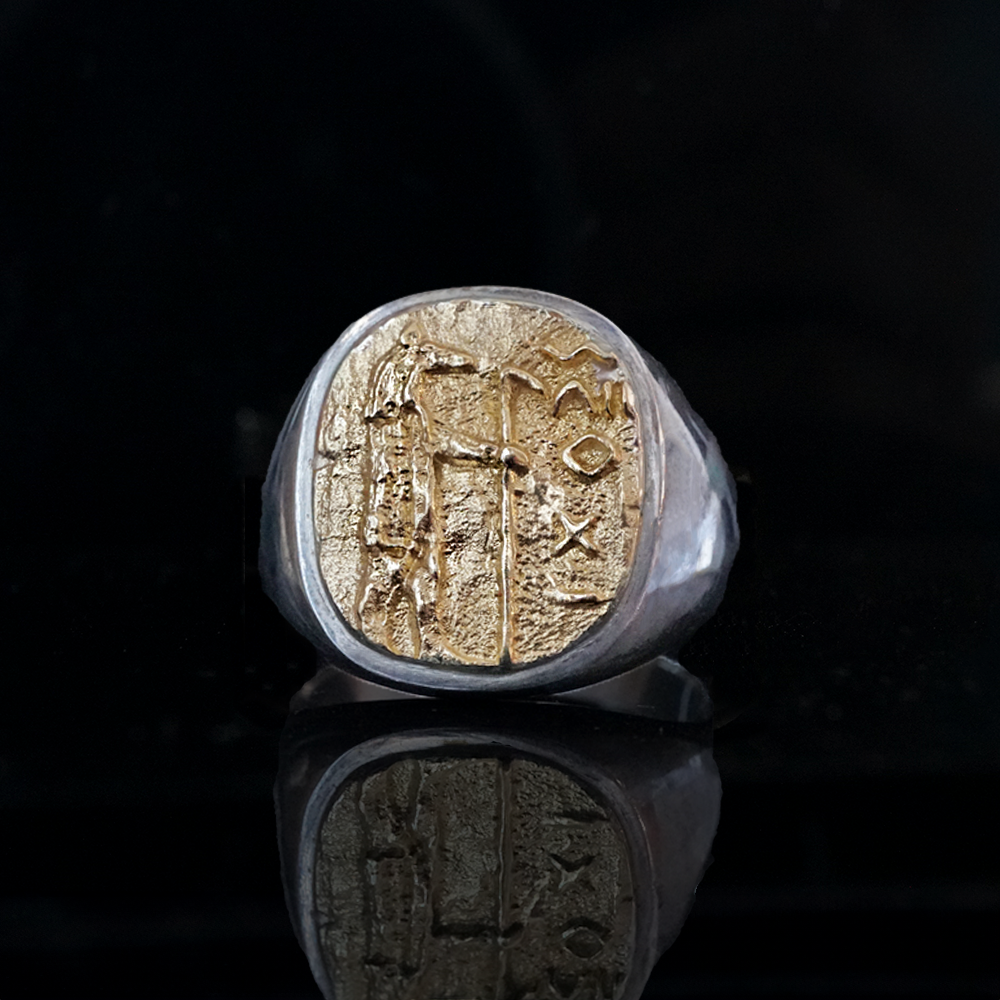 Mixed Metal Anubis Signet Ring in Sterling Silver and 14K Gold