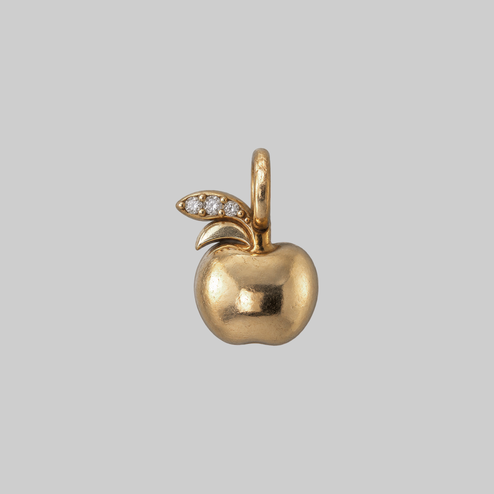 Apple of My Eye solid gold apple charm with natural diamonds on the leaf