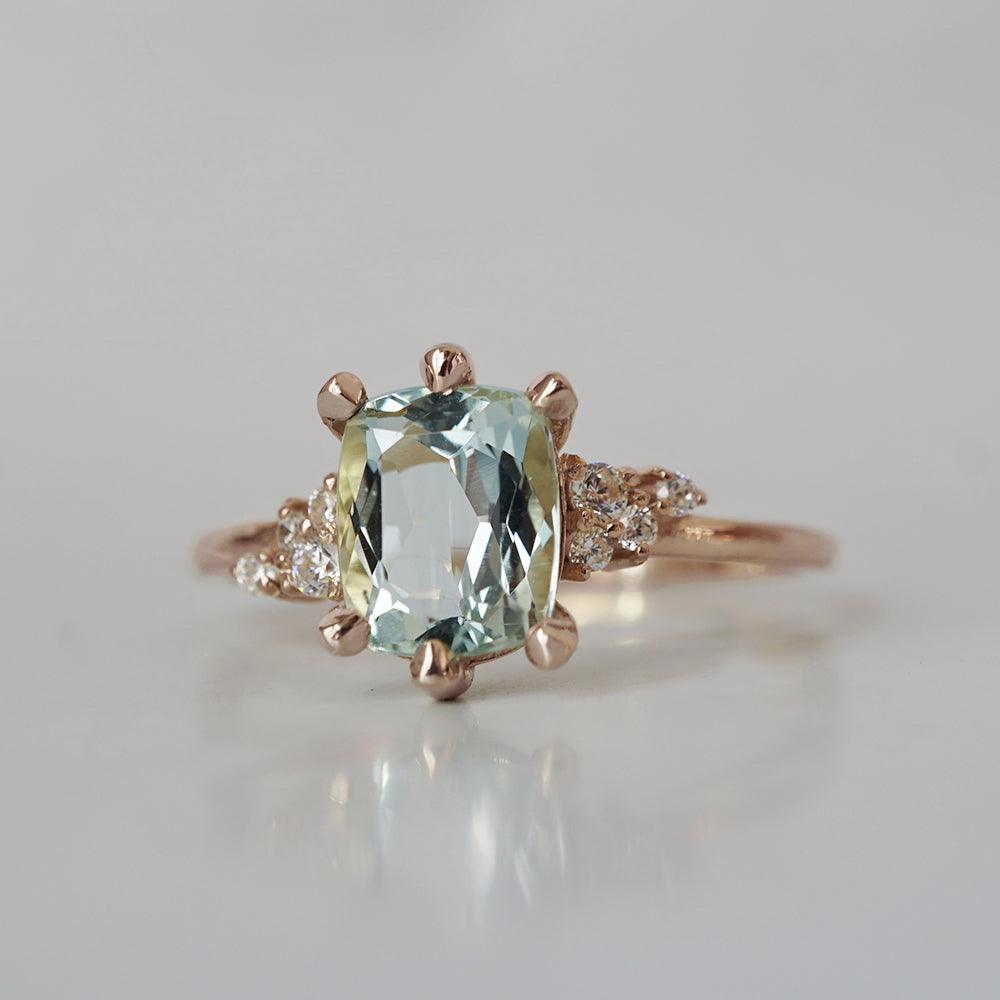 One Of A Kind: Aquamarine Cluster Diamond Ring - Tippy Taste Jewelry