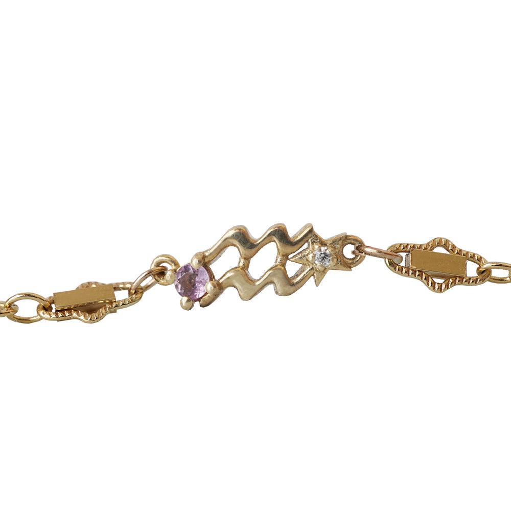 14K Aquarius Horoscope Birthstone Bracelet (Amethyst + Garnet) - Tippy Taste Jewelry