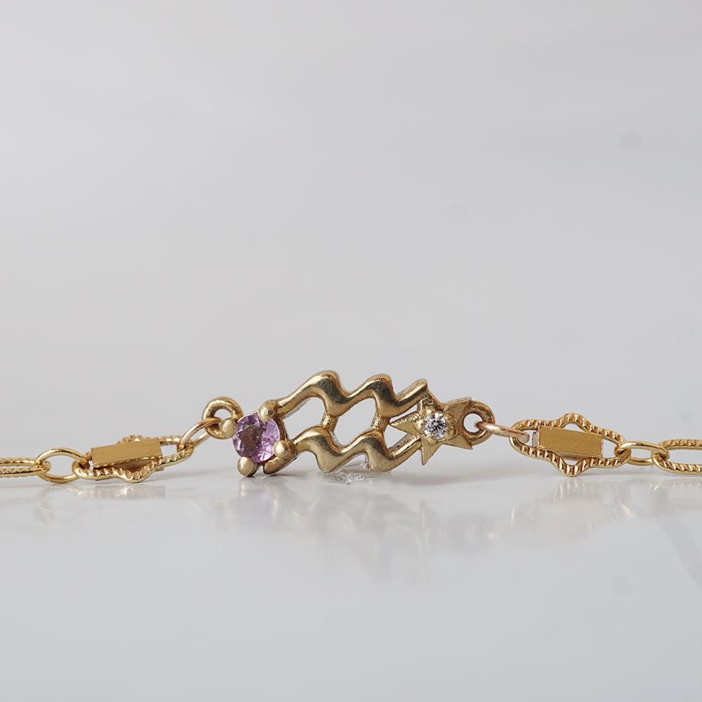 14K Aquarius Horoscope Birthstone Bracelet (Amethyst + Garnet) - Tippy Taste Jewelry