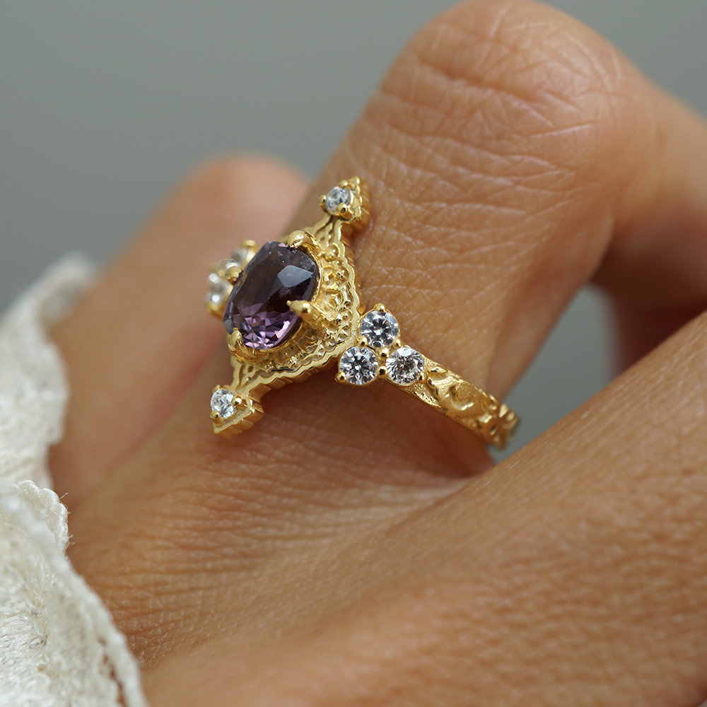 Limited Edition: Arabasque Raspberry Spinel Ring in 14K and 18K Gold