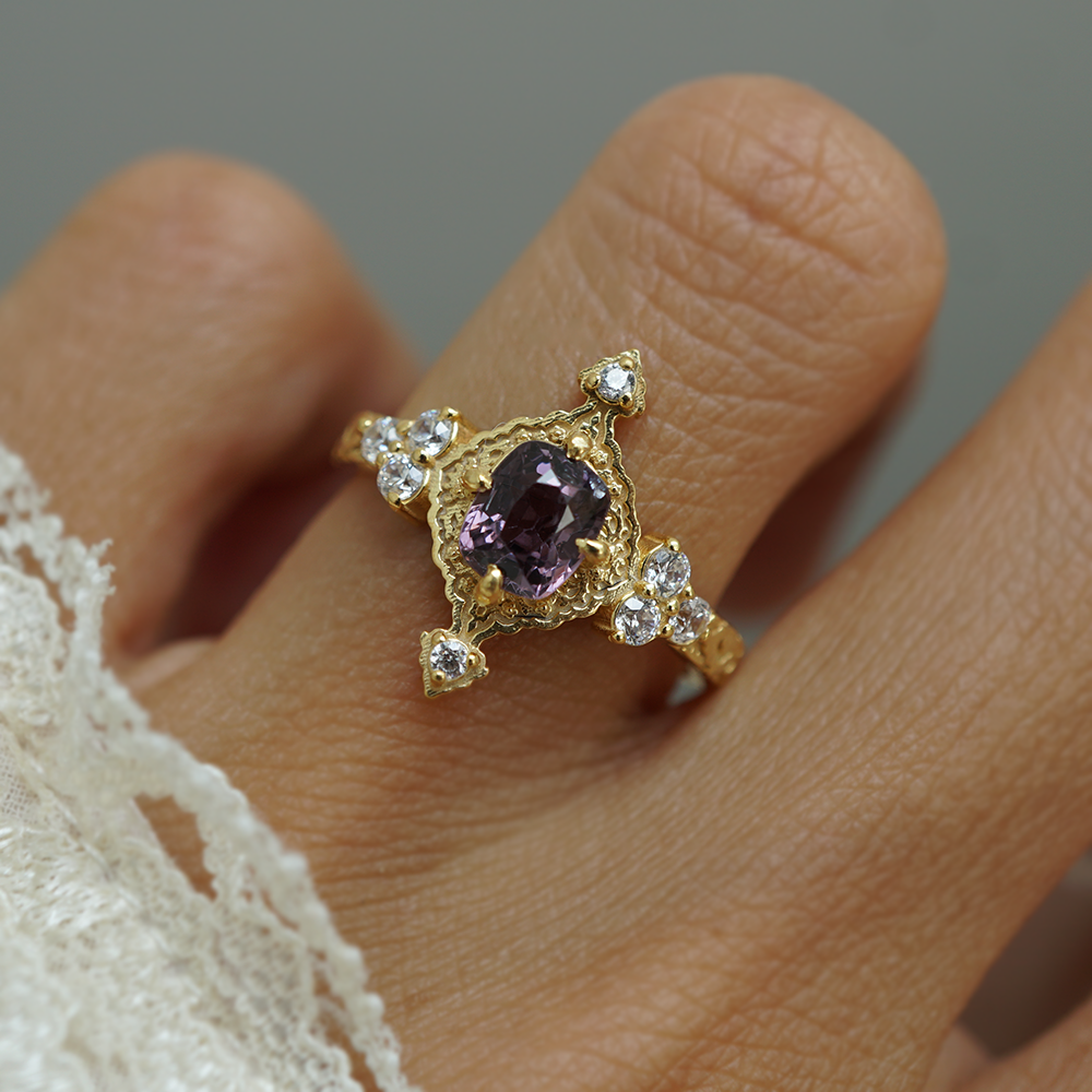 Limited Edition: Arabasque Raspberry Spinel Ring in 14K and 18K Gold