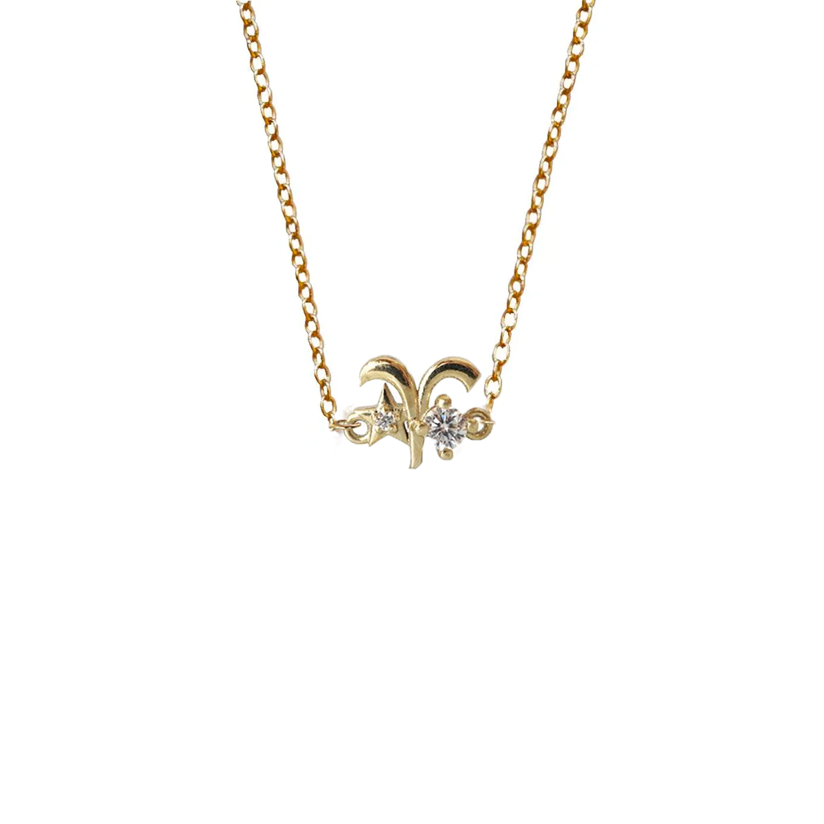 14K Aries Horoscope Birthstone Necklace (Diamond + Aquamarine)