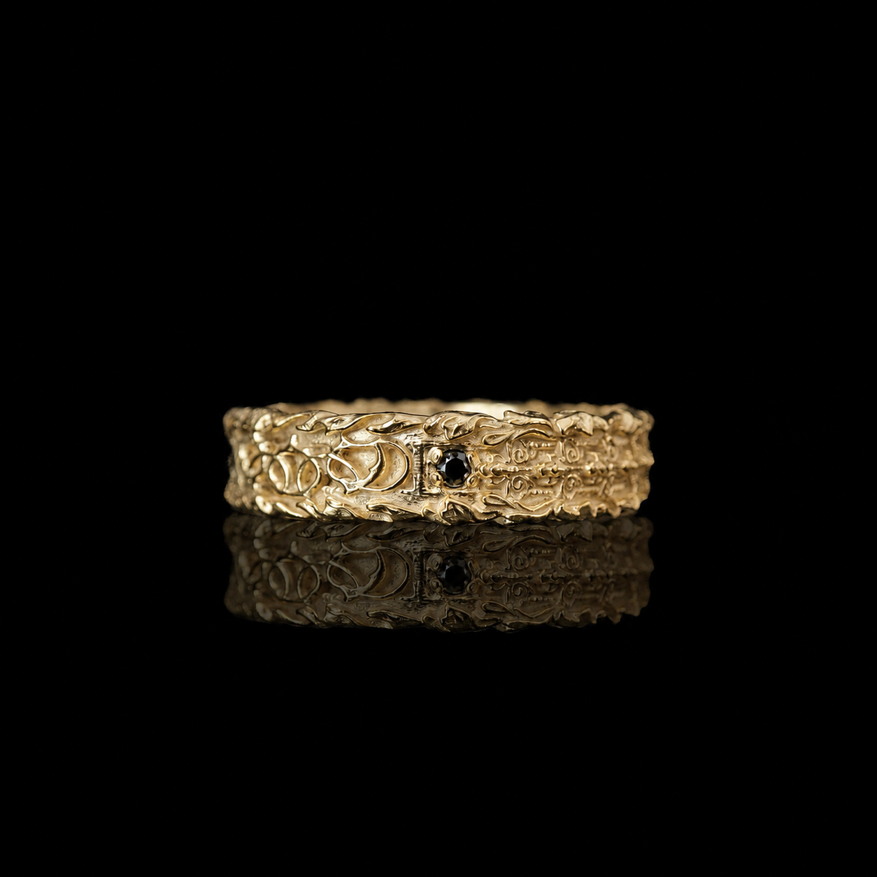 Gothic Basilica Black Diamond Ring in 14K and 18K Gold, 5.3mm