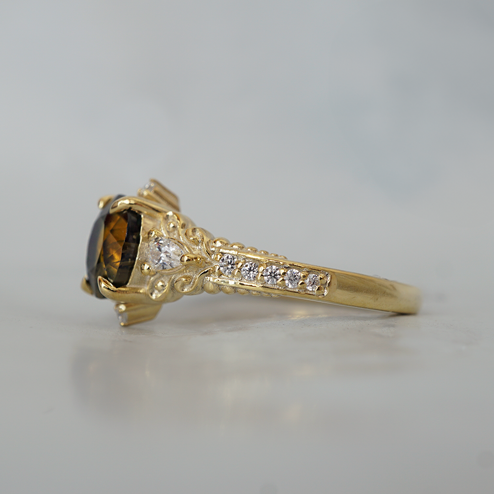 One Of A Kind: Bicolor Sapphire Gilded Grove Diamond Ring in 14K and 18K Gold