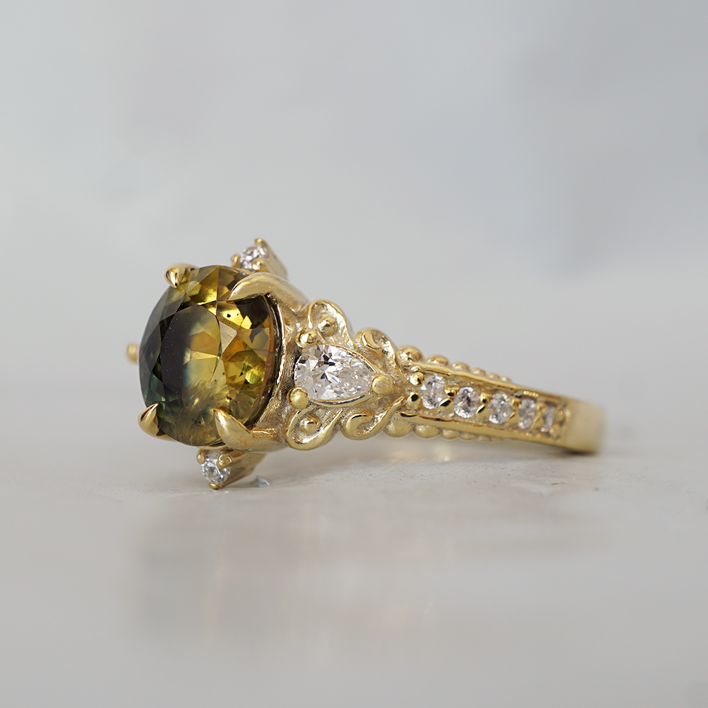 One Of A Kind: Bicolor Sapphire Gilded Grove Diamond Ring in 14K and 18K Gold