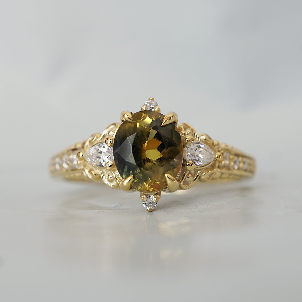 One Of A Kind: Bicolor Sapphire Gilded Grove Diamond Ring in 14K and 18K Gold