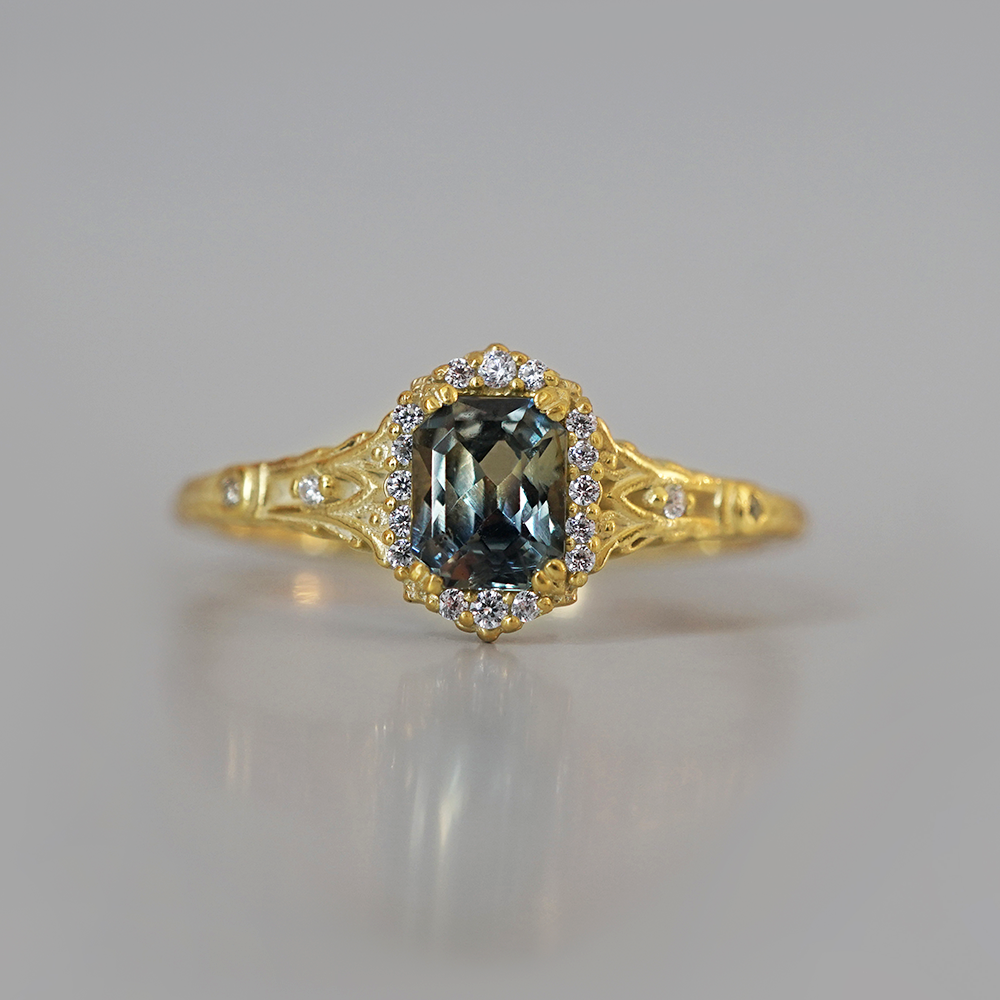 One Of A Kind: Whisper of the Sea Bicolor Sapphire Ring in 14K and 18K Gold