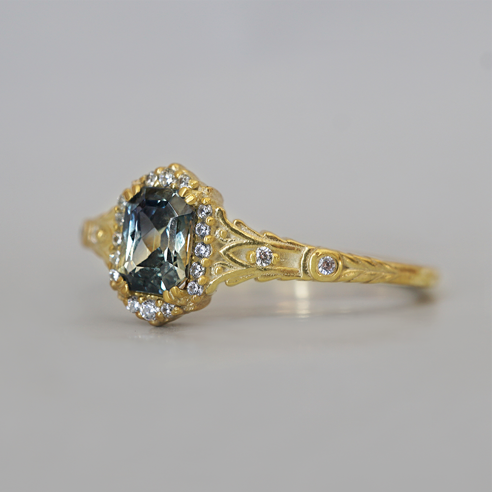 One Of A Kind: Whisper of the Sea Bicolor Sapphire Ring in 14K and 18K Gold