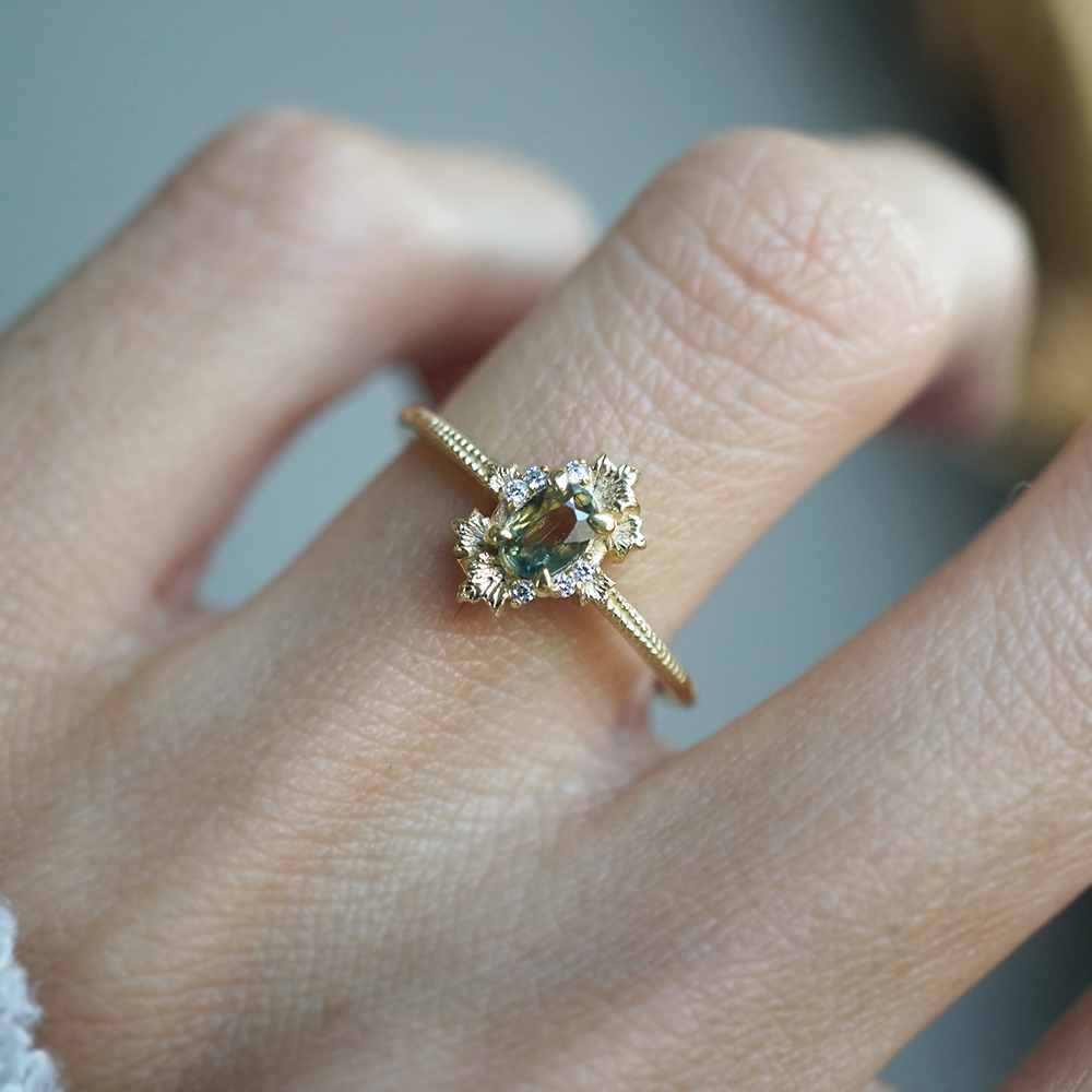Sonnet Of Dawn Green Sapphire Diamond Ring in 14K and 18K Gold