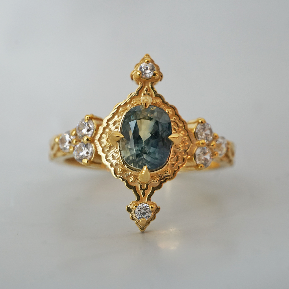 One Of A Kind: Arabasque Bi-Color Sapphire Ring in 14K and 18K Gold