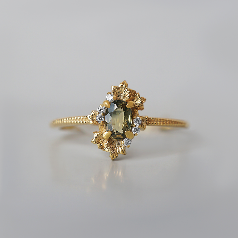 Sonnet Of Dawn Green Sapphire Diamond Ring in 14K and 18K Gold