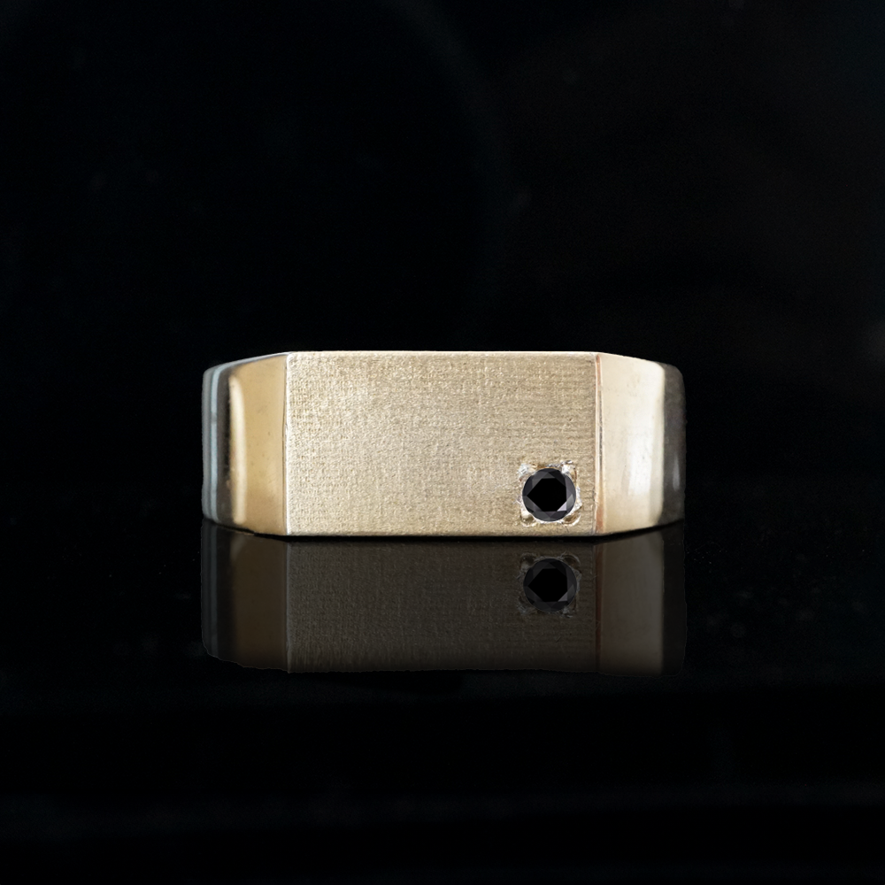 Black Diamond Signet Ring in Sterling Silver and 14K Gold, 8mm