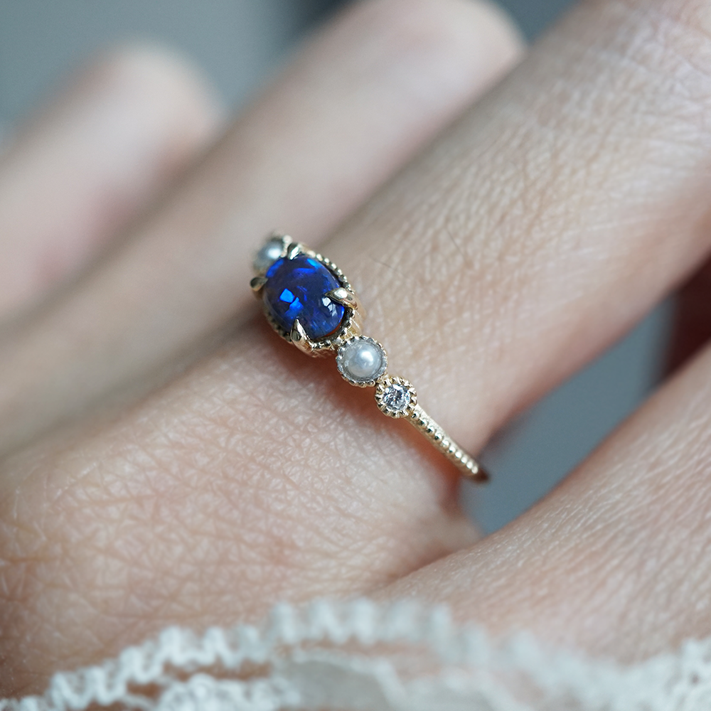 Limited Edition: Black Opal and Pearl Dusklit Ring in 14K and 18K Gold