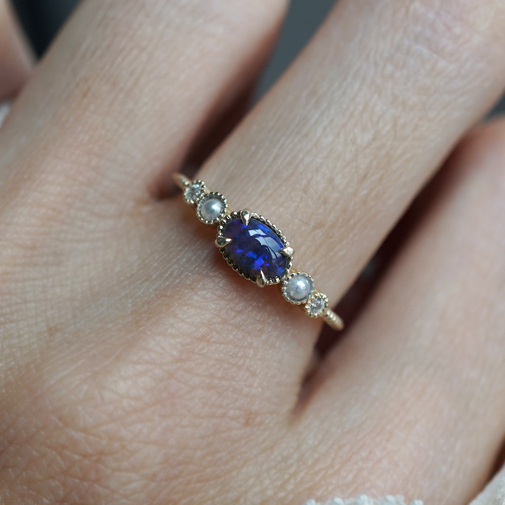 Limited Edition: Black Opal and Pearl Dusklit Ring in 14K and 18K Gold