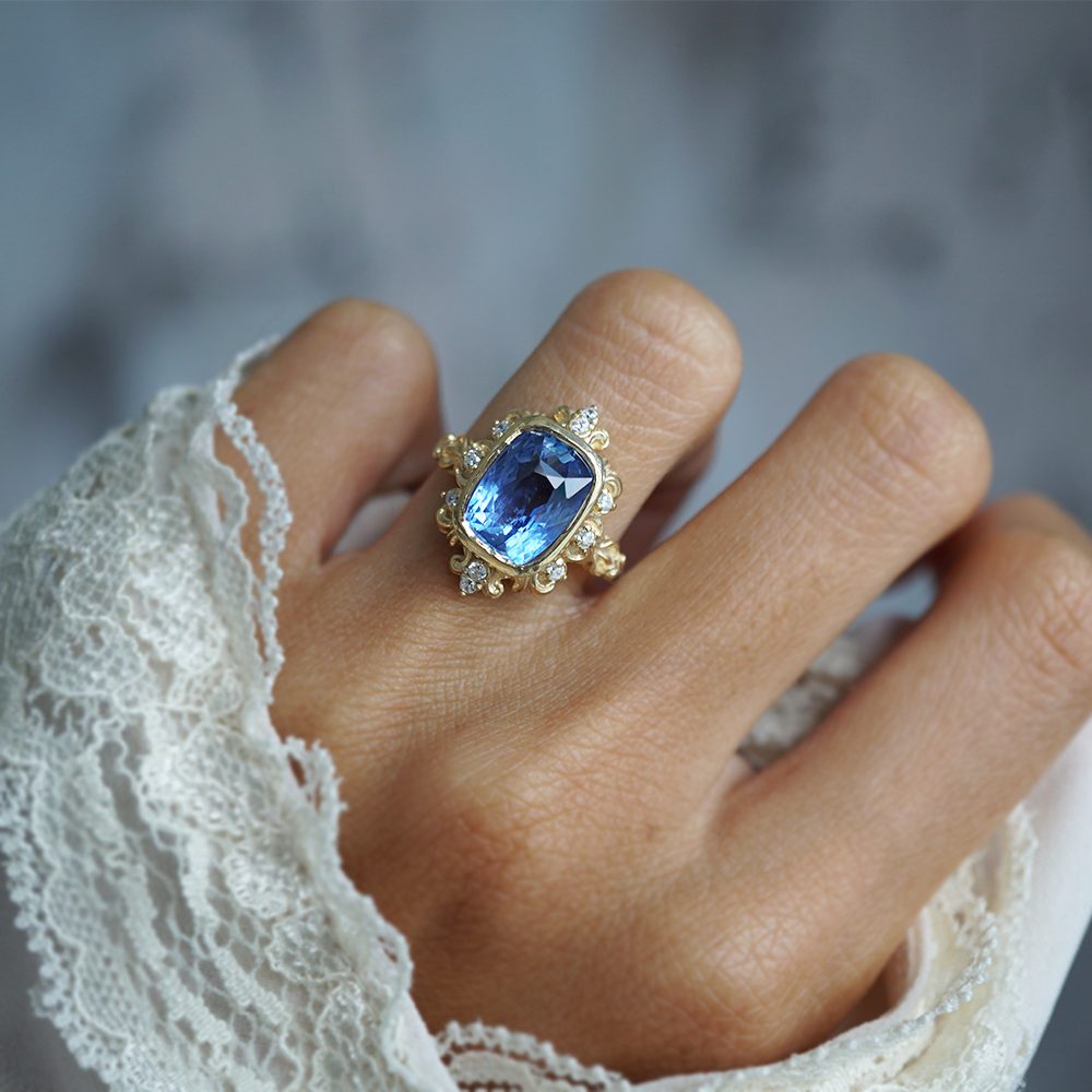One Of A Kind: Bleu Majesté Blue Unheated Sapphire Ring in 14K and 18K Gold, 4.95ct