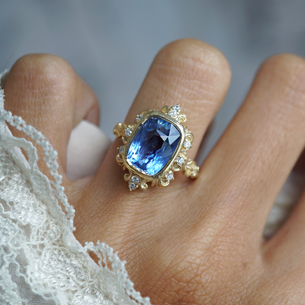 One Of A Kind: Bleu Majesté Blue Unheated Sapphire Ring in 14K and 18K Gold, 4.95ct