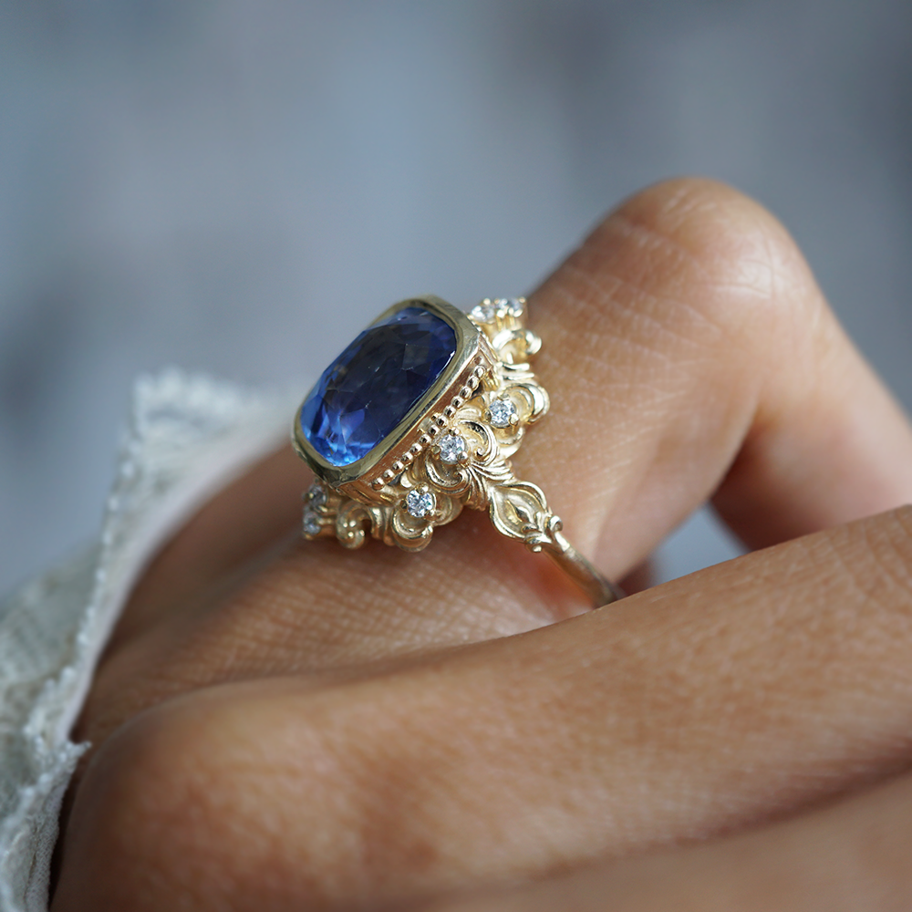 One Of A Kind: Bleu Majesté Blue Unheated Sapphire Ring in 14K and 18K Gold, 4.95ct