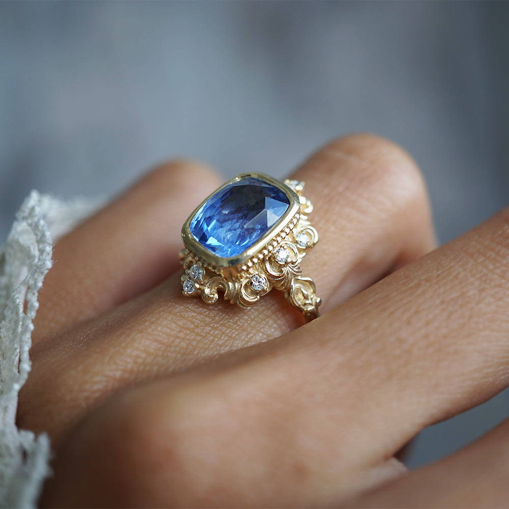 One Of A Kind: Bleu Majesté Blue Unheated Sapphire Ring in 14K and 18K Gold, 4.95ct